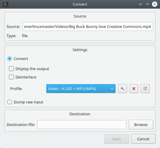 VLC. Conversion settings