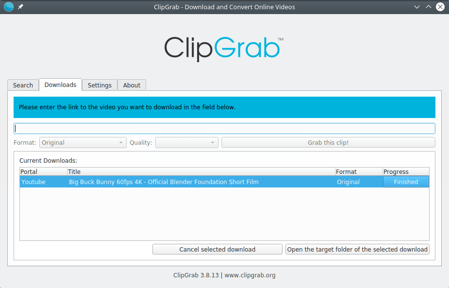 ClipGrab. Upload completed