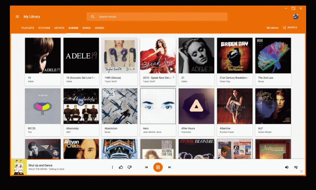 Google Play Music Desktop Player. Main window