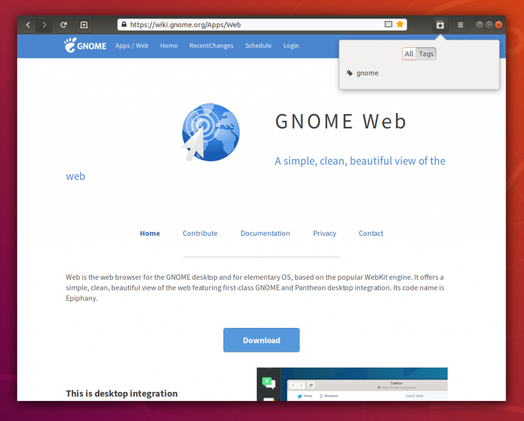 GNOME Web. Bookmark tags