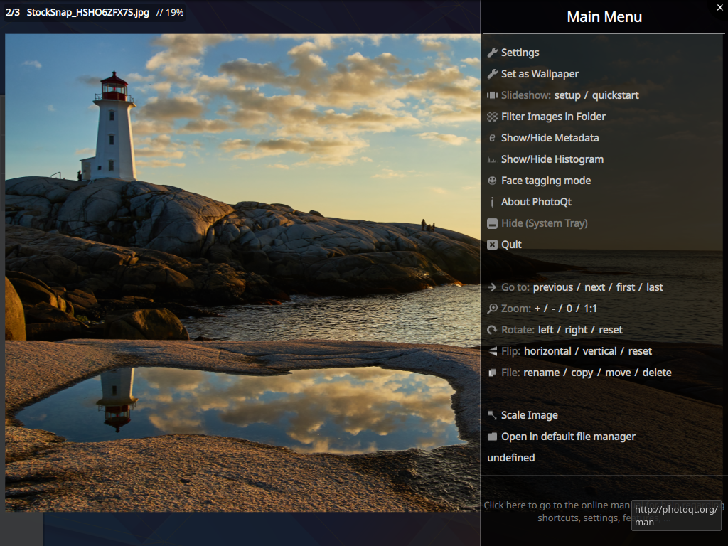 PhotoQt Image Viewer. Settings. Image editing functions