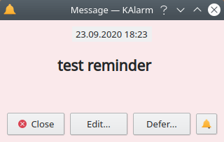 KAlarm. Reminder notification