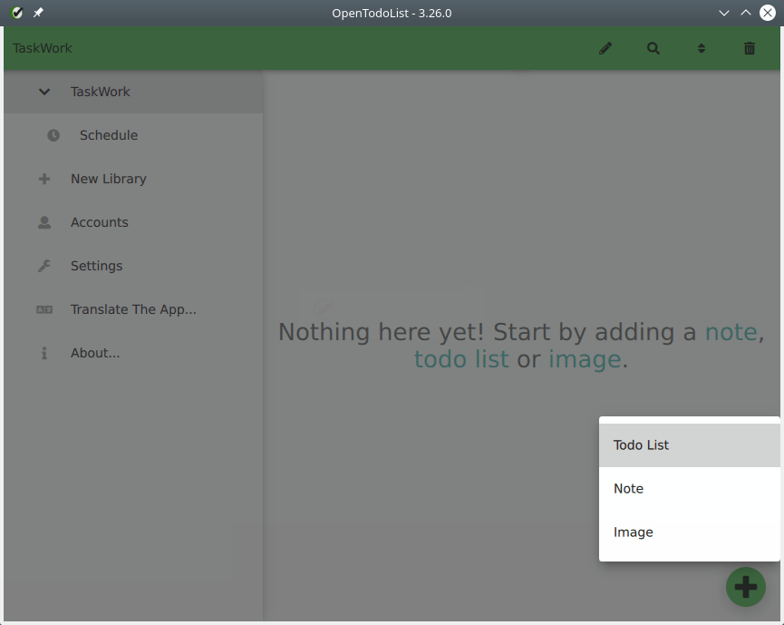 OpenTodoList. Adding a task, note, or image