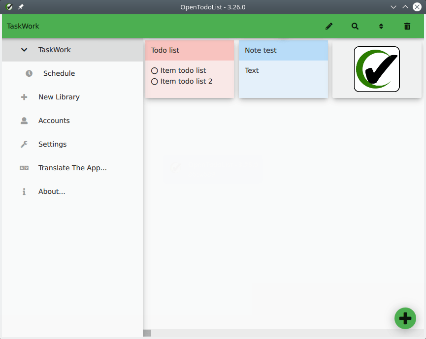 OpenTodoList. General view of tasks, notes, and images