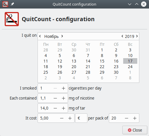 QuitCount. Entering data