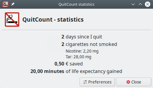 QuitCount. Statistics on the prolongation of life and money
