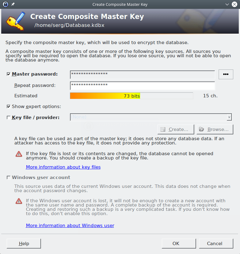 KeePass. Create Composite Master Key