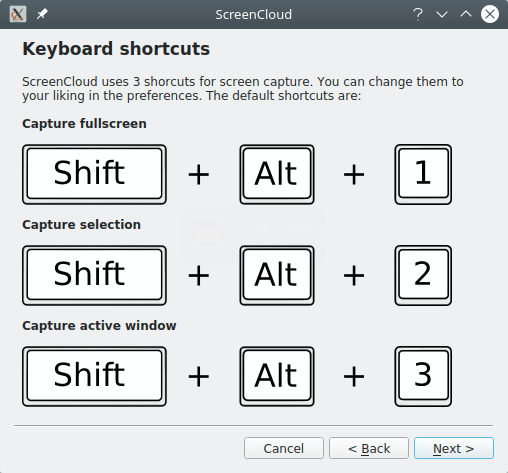 ScreenCloud. Keyboard shortcust