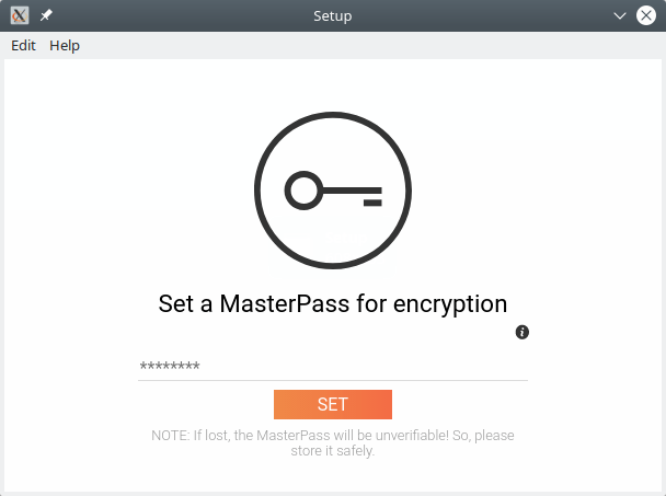 Crypter. Creating a master password