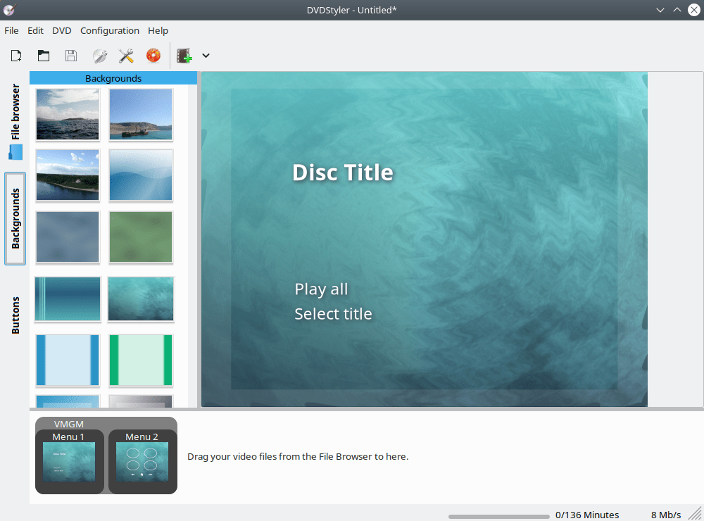 DVDStyler. Selecting a background image