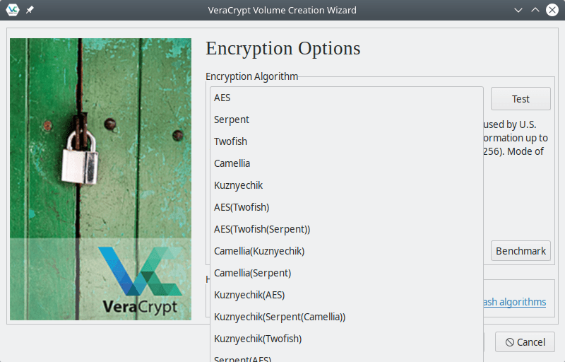 VeraCrypt. Encryption algorithms