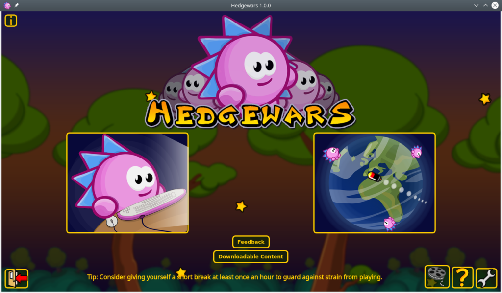 Hedgewars. Choice of single player or multiplayer game