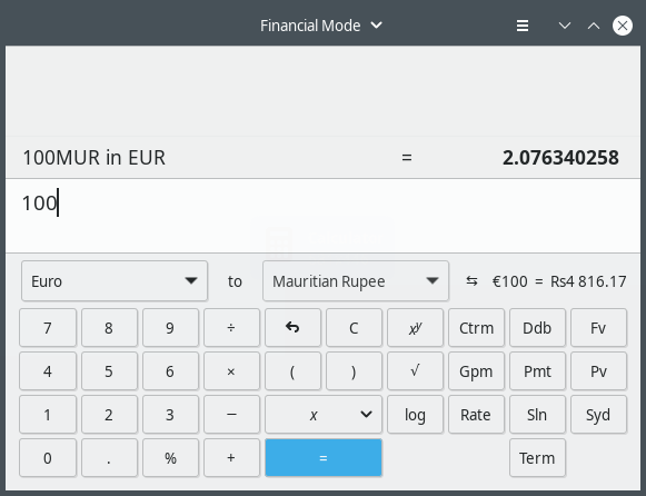 GNOME Calculator. Financial Mode