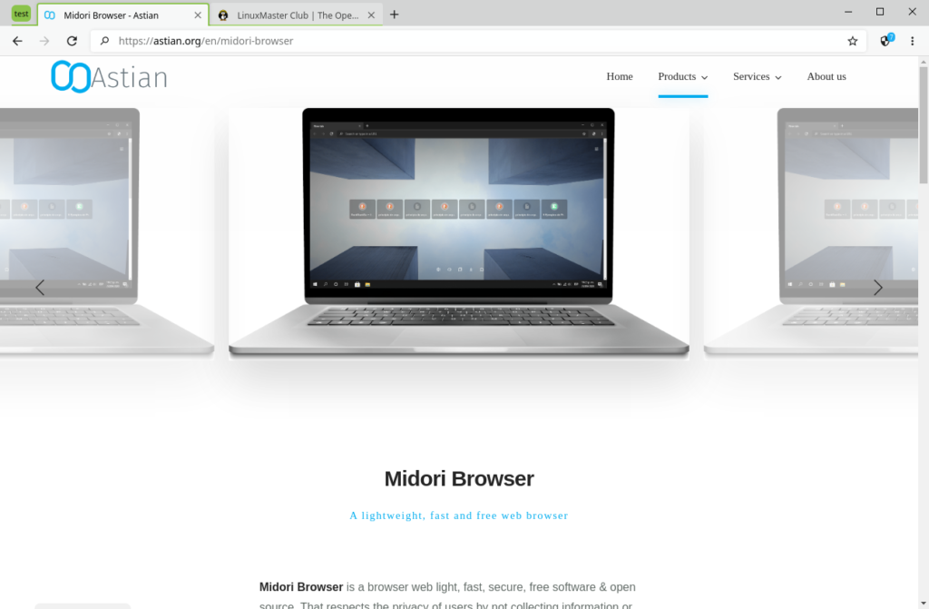 Midori Browser. Groups tab