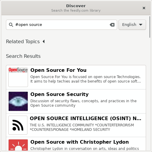 NewsFlash. Library search function feedly.com 2