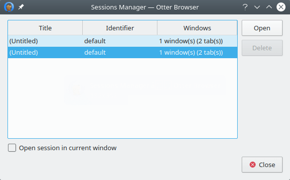 Otter Browser. Session management
