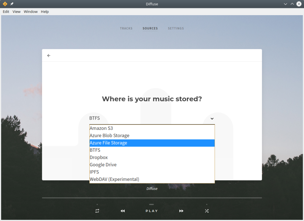 Diffuse. Select a storage location with music. 2