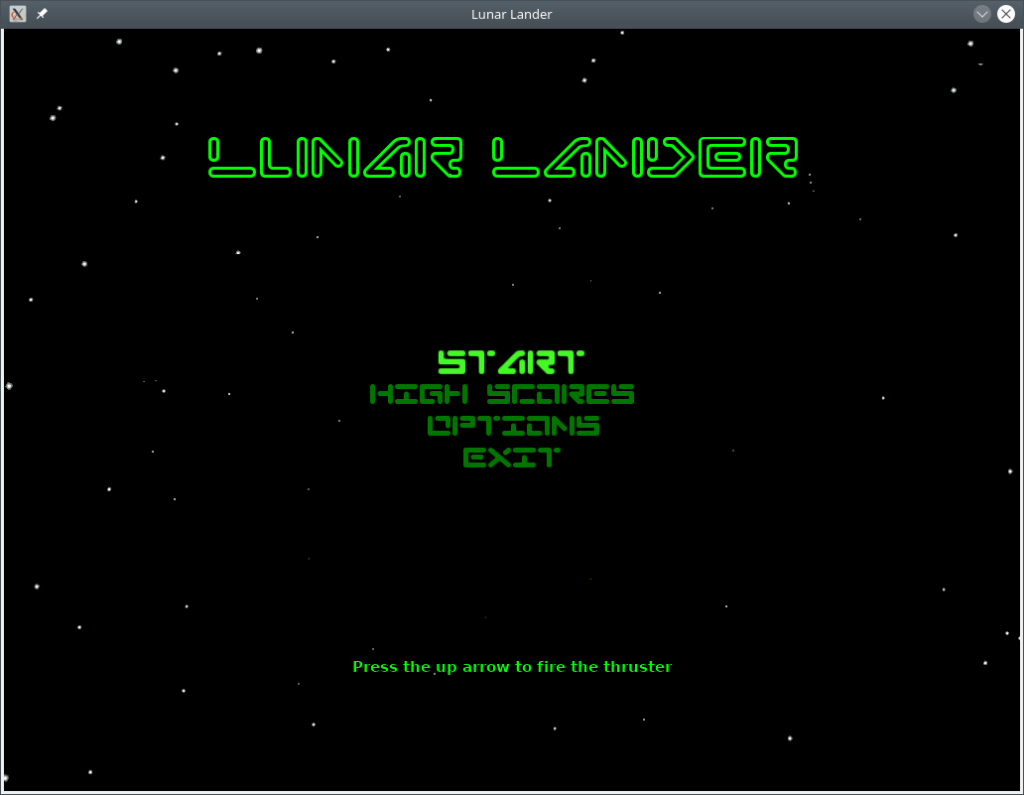 Lunar Lander. Game Menu