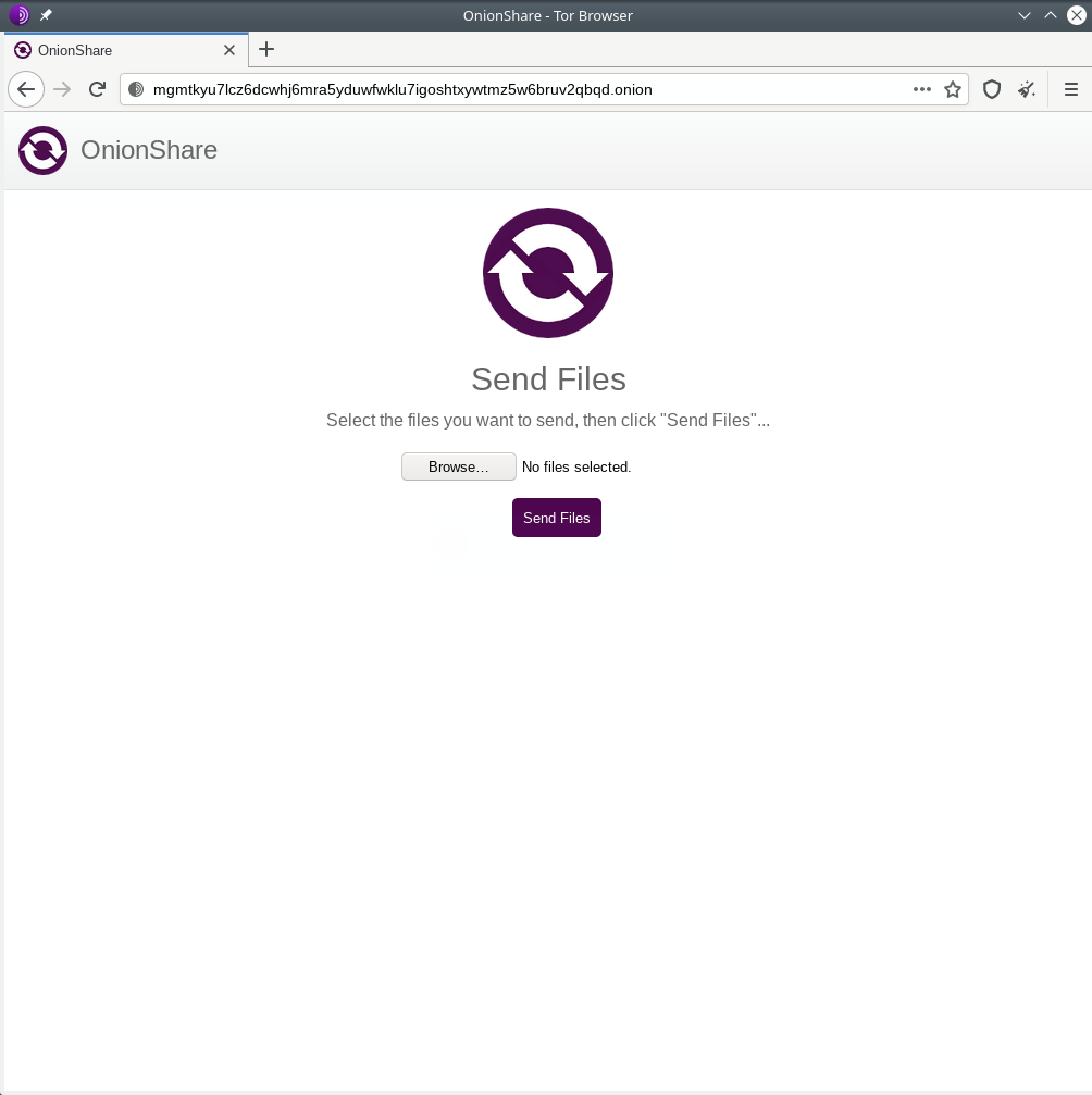 OnionShare. Sending files using Tor Browser