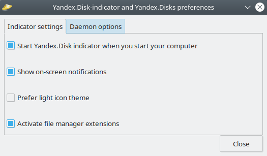 Yandex.Disk. Yandex.Disk indicator Settings