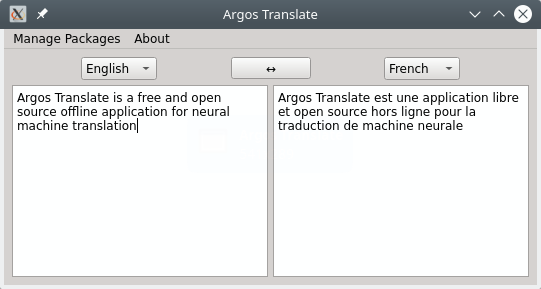 Argos Translate. The program window. Translation