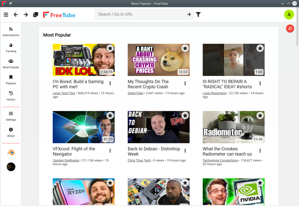 FreeTube. Most Popular