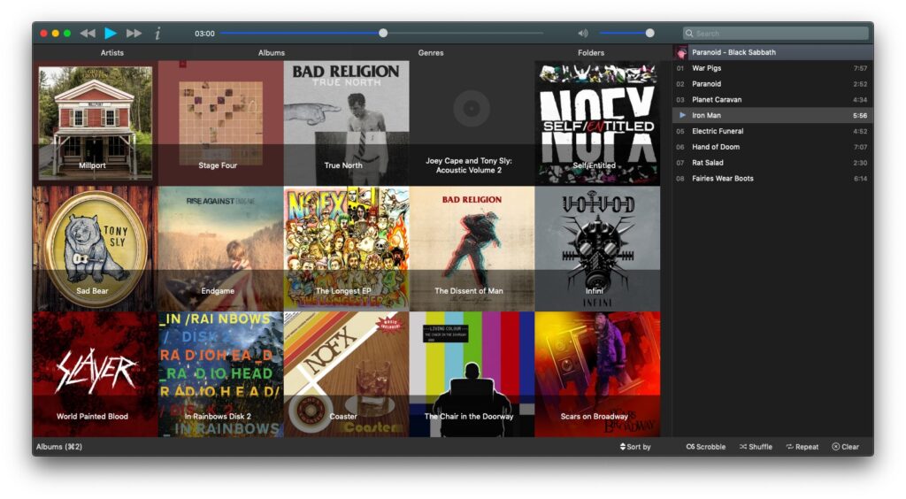 Musique. Albums. Screenshot taken from the official website