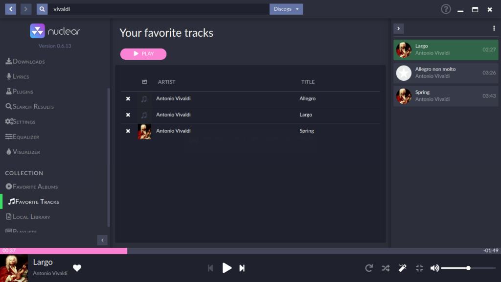 Nuclear Music Player. Selected music tracks
