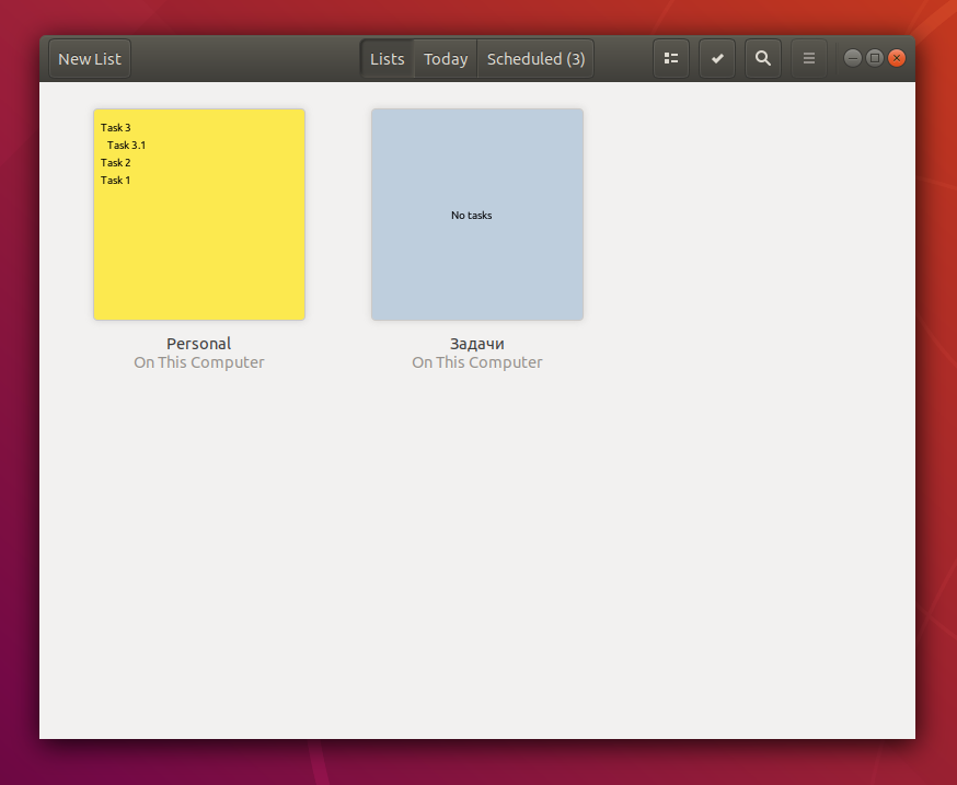 GNOME To Do. View of displaying task lists Tiles
