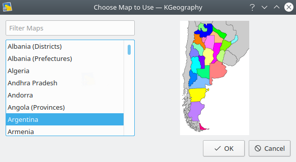 KGeography. Choose Map