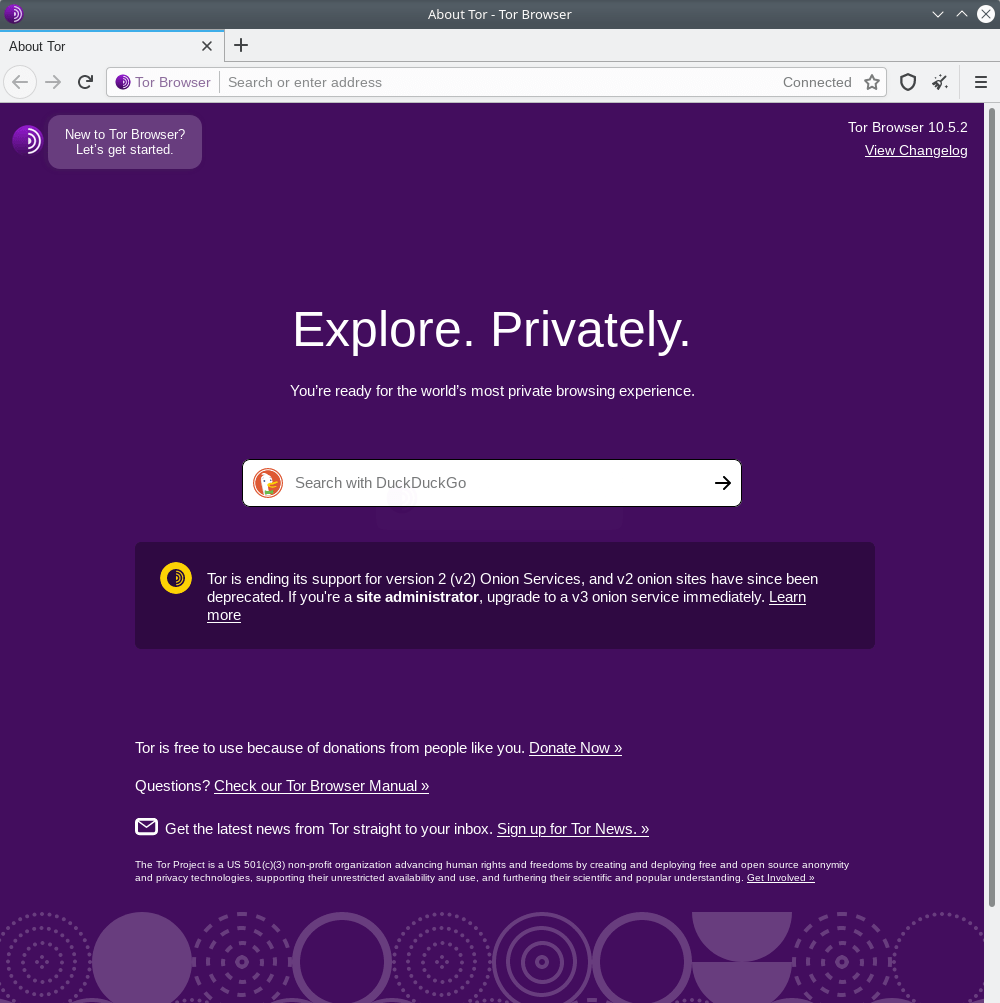 Tor Browser. Tor is connected