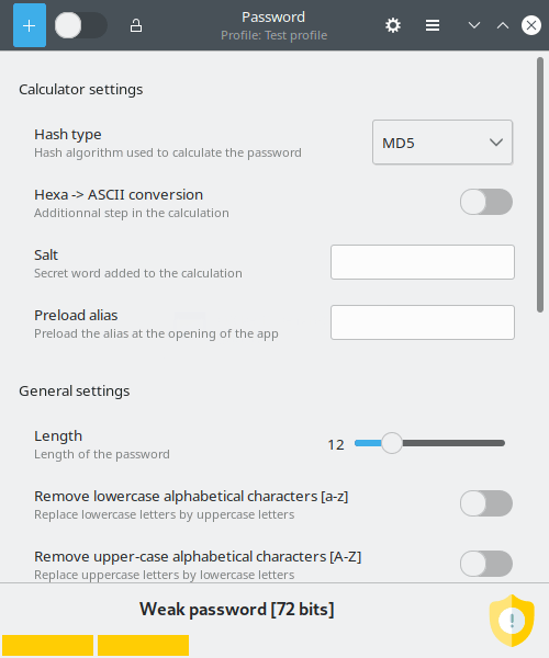 Password for GNOME. Calculator Settings