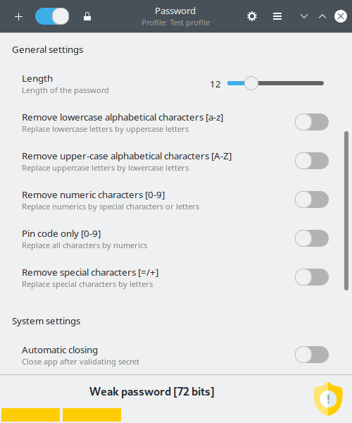 Password for GNOME. General Settings