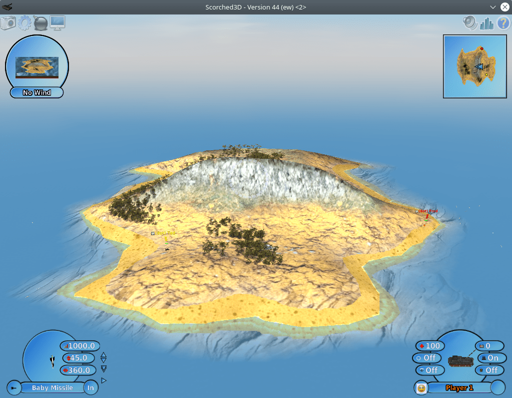 Scorched3D. General view of the map. Start of the game