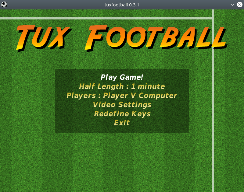 Tux Football. Game Menu