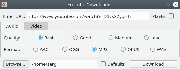 youtubedl-gui. Downloading audio files