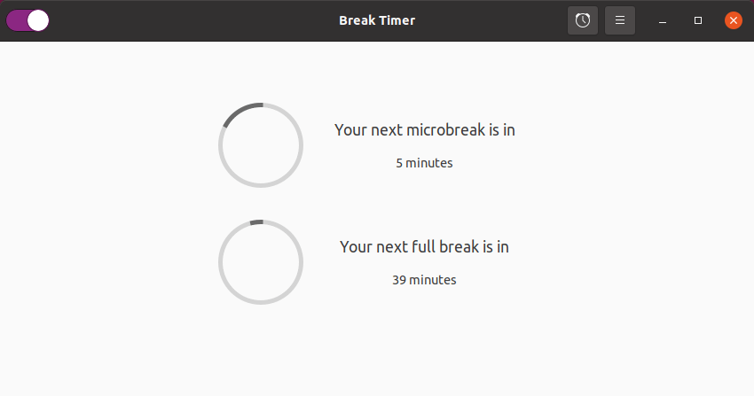 Break Timer. Counting down the time of short and long breaks