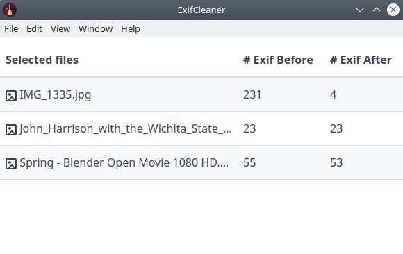 ExifCleaner. Automatic metadata cleanup