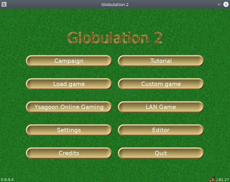 Globulation 2. Game menu