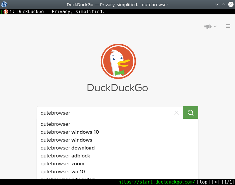 qutebrowser. Search in DuckDuckGo
