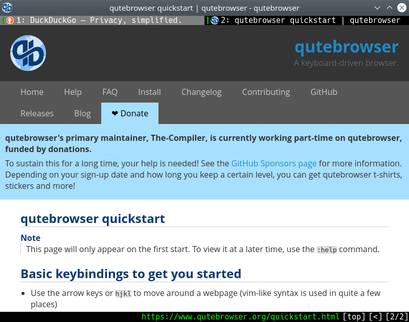 qutebrowser. Viewing the site