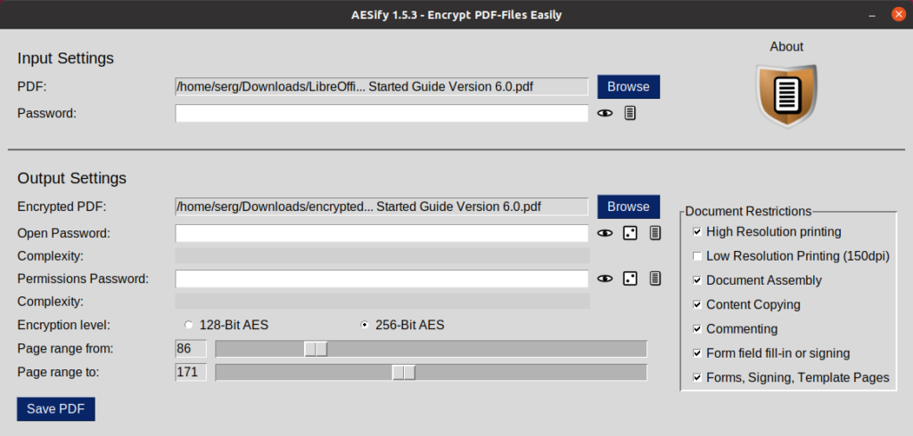 AESify. PDF file encryption