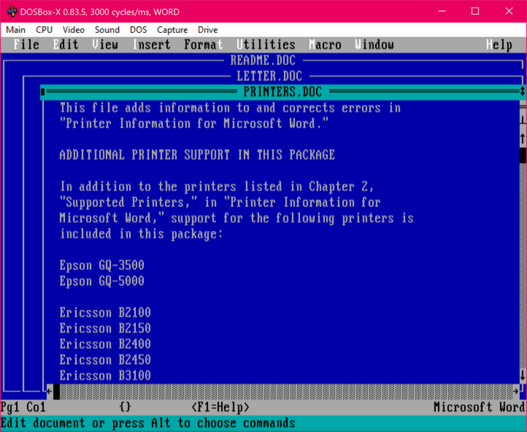 DOSBox-X. Word for DOS running in DOSBox-X. The screenshot is taken from the official website