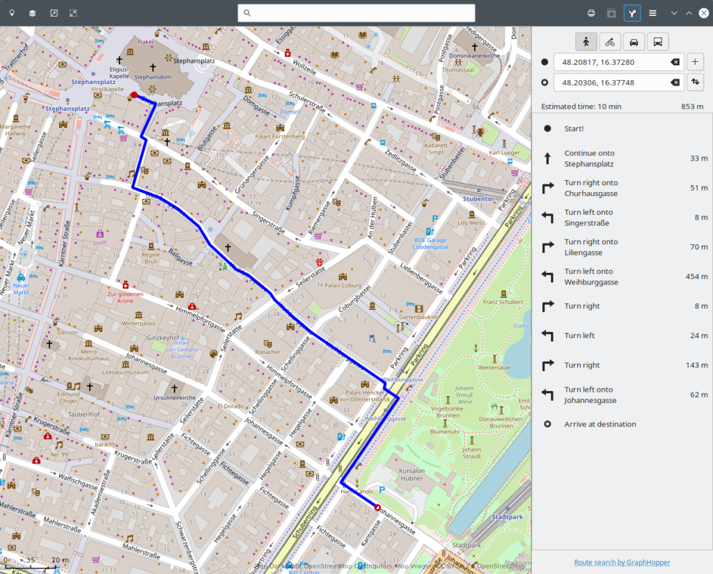 GNOME Maps. Building a route