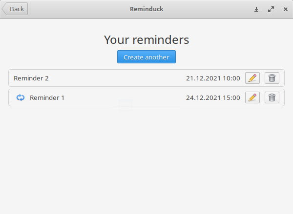 Reminduck. Created reminders