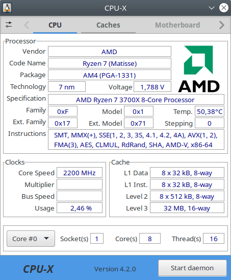 CPU-X. Processor Information