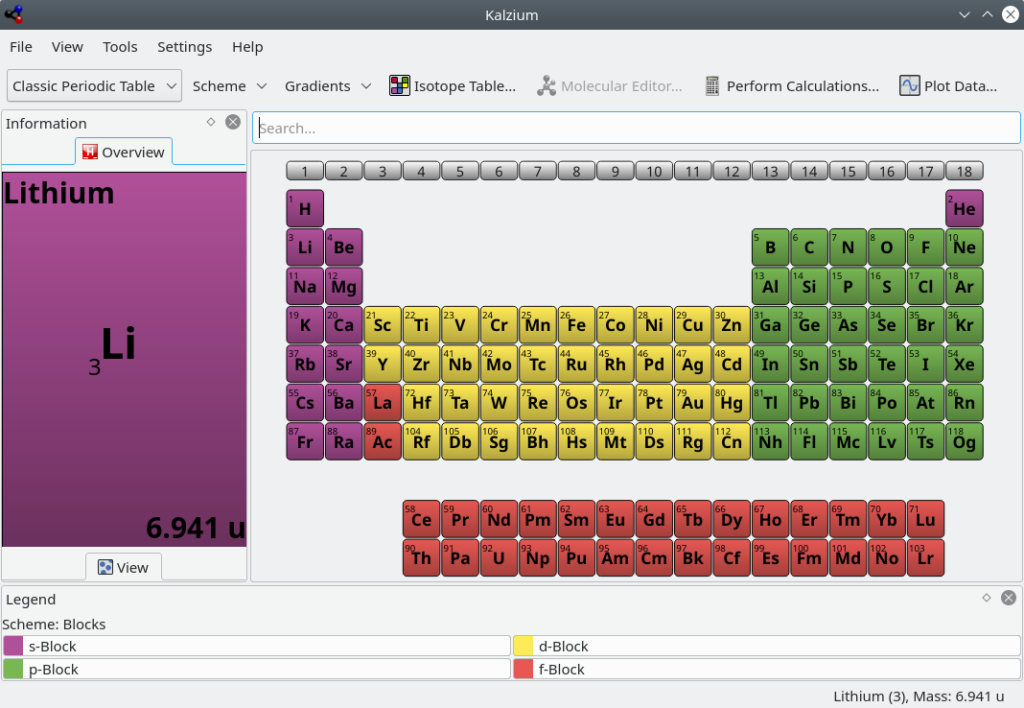 Kalzium. Classical periodic table of chemical elements