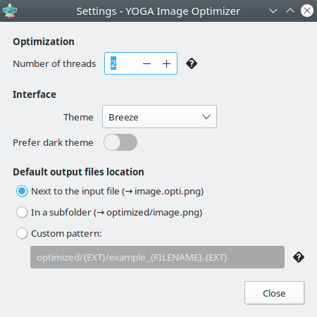 YOGA Image Optimizer. Settings