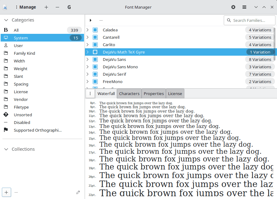 Font Manager. Font Preview