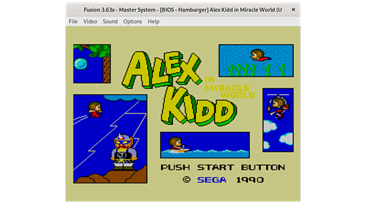 Kega Fusion. Alex Kidd in Miracle World. The screenshot is taken from the official website